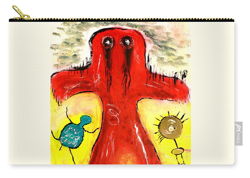 Windigo The Trickster Zip Pouch featuring the painting Windigo the Trickster by Ayasha Loya