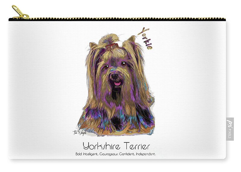 Yorkshire Terrier Zip Pouch featuring the digital art Yorkshire Terrier Pop Art by Tim Wemple