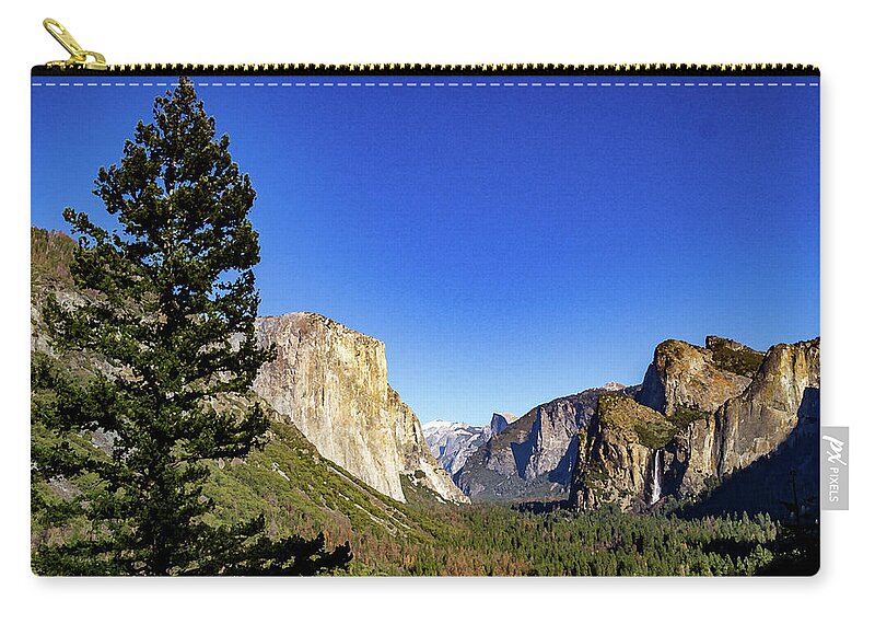 California Zip Pouch featuring the photograph Yosemite Bridal Fall and Half Dome with Dry Brush Effect by Roslyn Wilkins