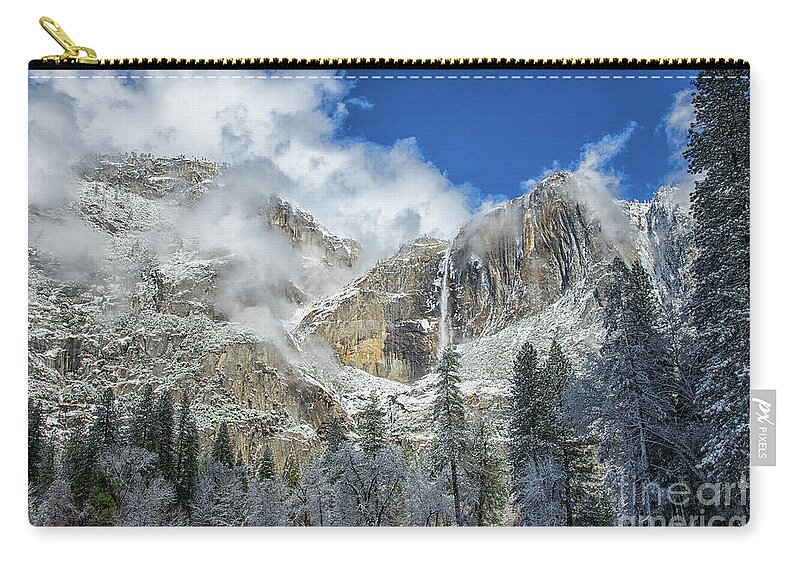 Places Zip Pouch featuring the photograph Yosemite Falls Winter Beauty Yosemite National Park by Wayne Moran