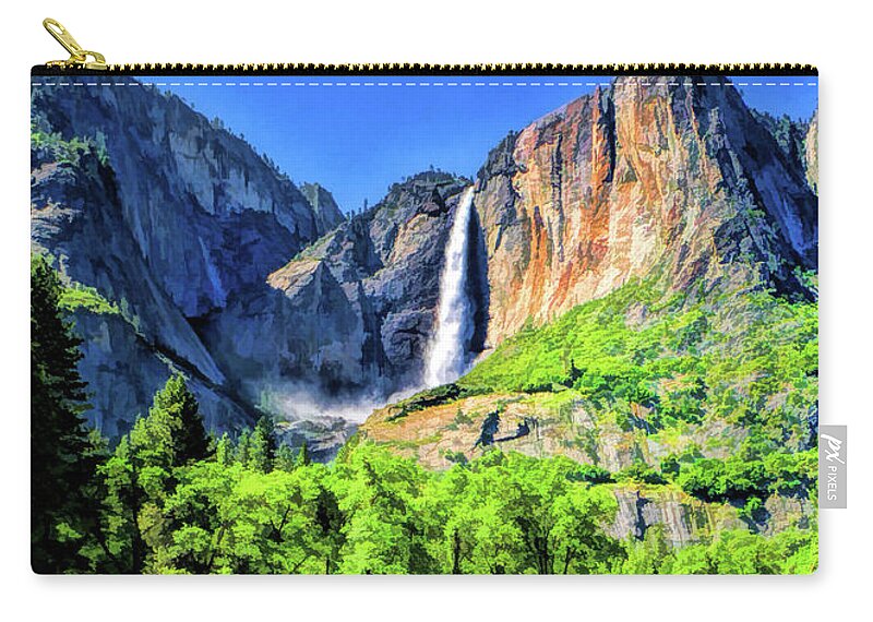 Yosemite Zip Pouch featuring the painting Yosemite National Park Bridalveil Fall by Christopher Arndt