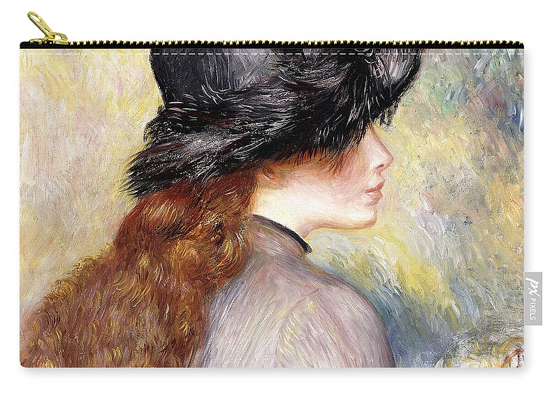 Renoir Zip Pouch featuring the painting Young Girl holding a Bouquet of Tulips, by Pierre Auguste Renoir