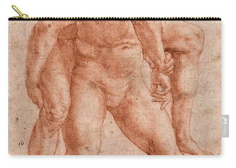 Raphael Zip Pouch featuring the drawing Young Man Carrying an Old Man on His Back by Raphael