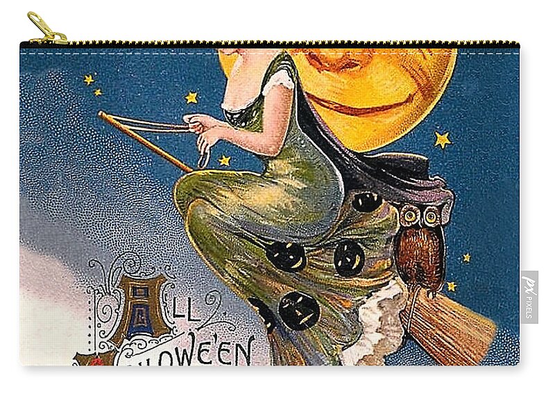Young Witch Zip Pouch featuring the mixed media Young witch ride by Long Shot