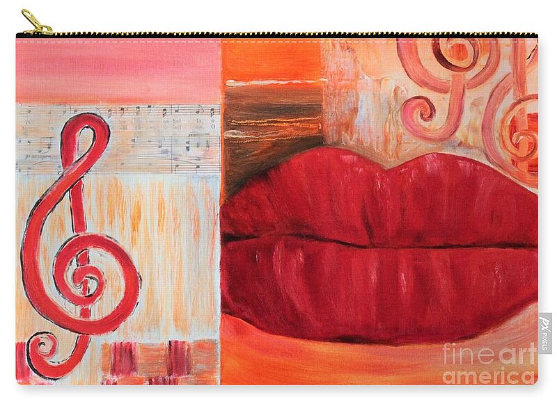 Lips Zip Pouch featuring the mixed media Your Melody's An Art by Tracey Lee Cassin