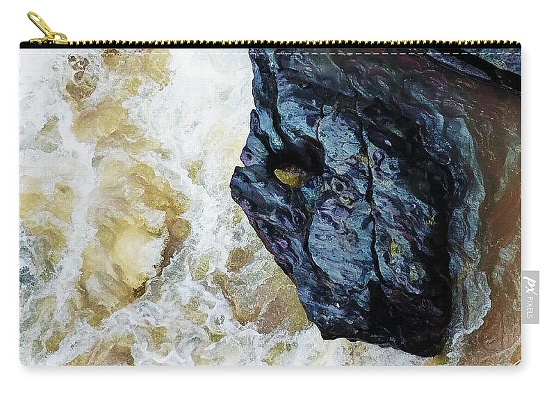 Yuba Blue Zip Pouch featuring the digital art Yuba Blue Boulder in Stormy Waters by Lisa Redfern