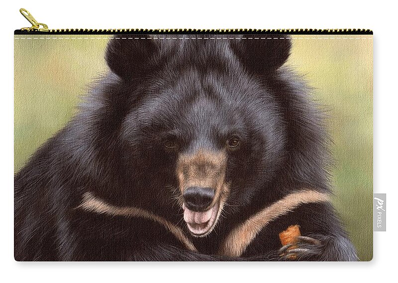 Moon Bear Zip Pouch featuring the painting Zebedee Moon Bear - In Support of Animals Asia by Rachel Stribbling