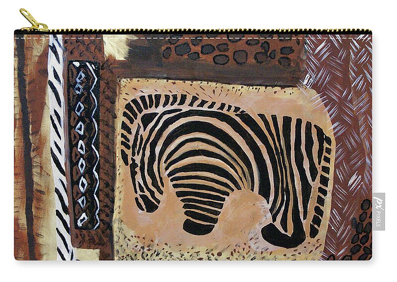 Zebra Zip Pouch featuring the mixed media Zebra Abstract by Judy Huck