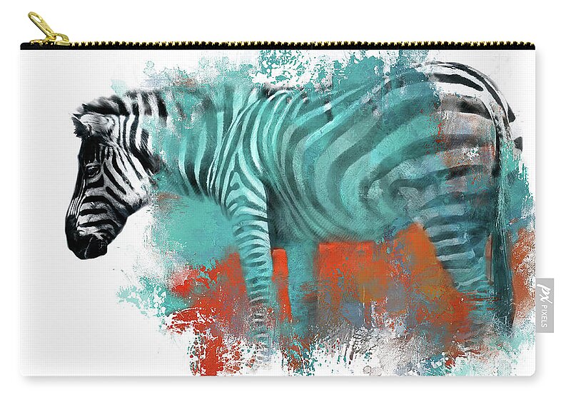 Zip Pouch featuring the digital art Zebra in Color by Kathy Russell