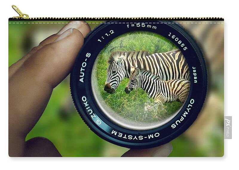 Zebras Zip Pouch featuring the digital art Zebra Lens by Vijay Sharon Govender