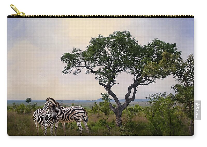 Adventure Zip Pouch featuring the photograph Zebras in Kruger by Maria Coulson