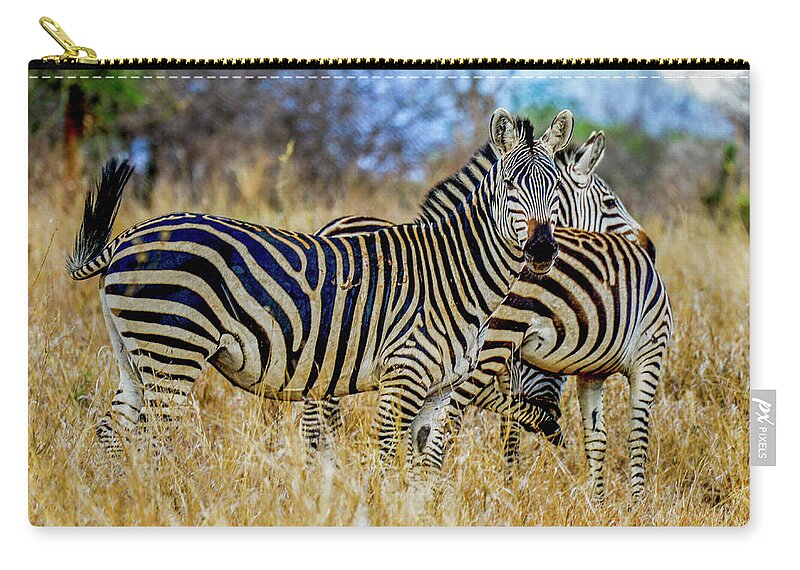 Africa Zip Pouch featuring the photograph Zebras on the Tarangire by Marilyn Burton