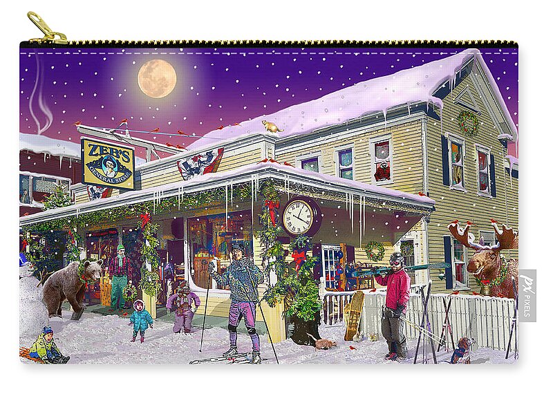 Zebs General Store Zip Pouch featuring the digital art Zebs General Store in North Conway New Hampshire by Nancy Griswold