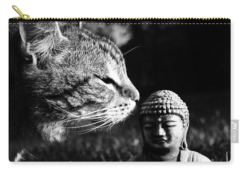 Cat Zip Pouch featuring the photograph Zen Cat Black and White- Photography by Linda Woods by Linda Woods