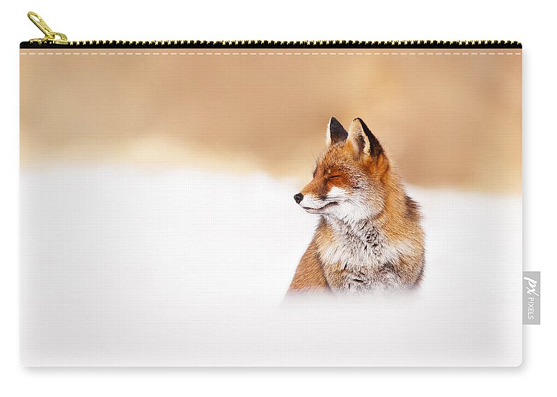 Fox Zip Pouch featuring the photograph Zen Fox Series - Zen Fox in Winter Mood by Roeselien Raimond
