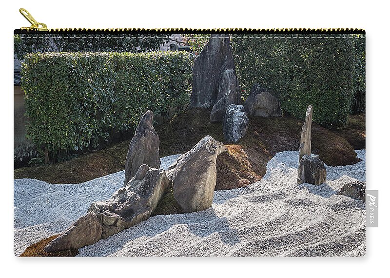 Zen Zip Pouch featuring the photograph Zen Garden, Kyoto Japan 2 by Perry Rodriguez