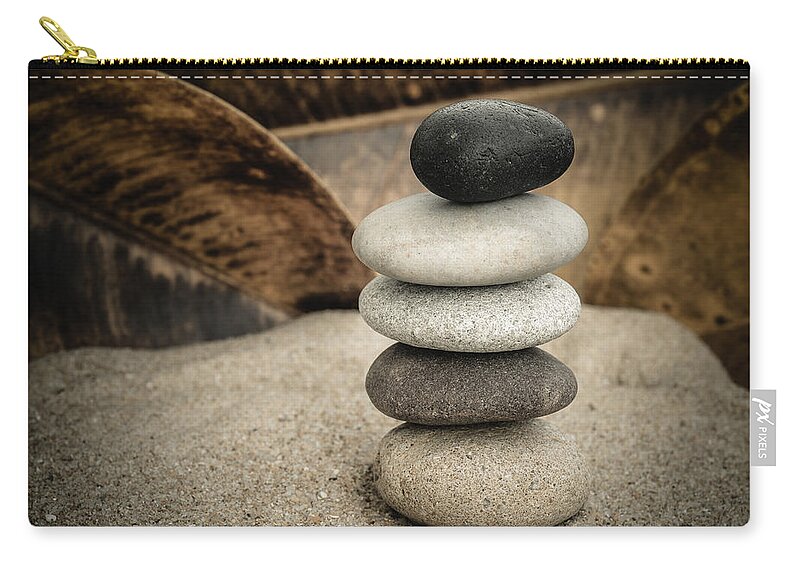 Stacked Stones Zip Pouch featuring the photograph Zen Stones III by Marco Oliveira