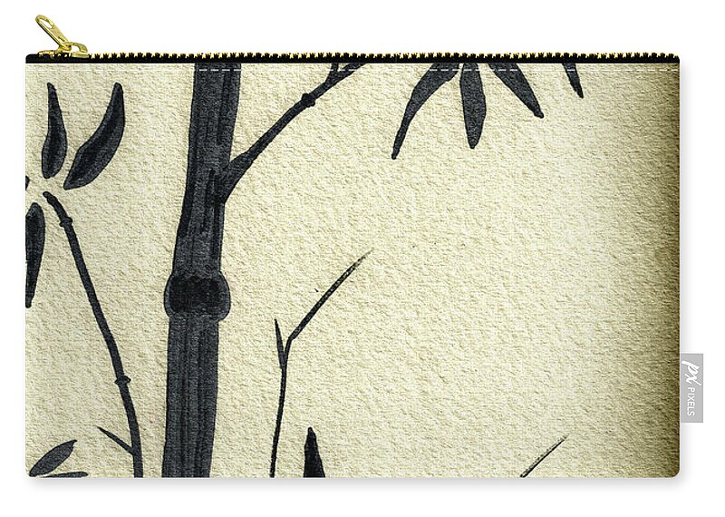 Abstract Zip Pouch featuring the mixed media Zen Sumi Antique Bamboo 1a Black Ink on Fine Art Watercolor Paper by Ricardos by Ricardos Creations