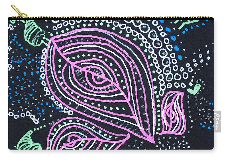 Caregiver Zip Pouch featuring the drawing Zentangle Flower by Carole Brecht