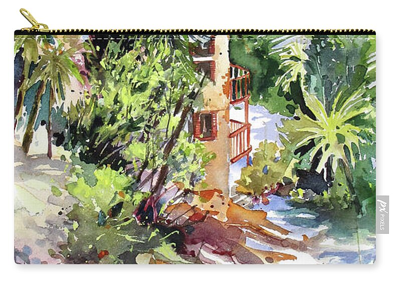Watercolor Zip Pouch featuring the painting Zig Zag Stroll Into Town by Rae Andrews