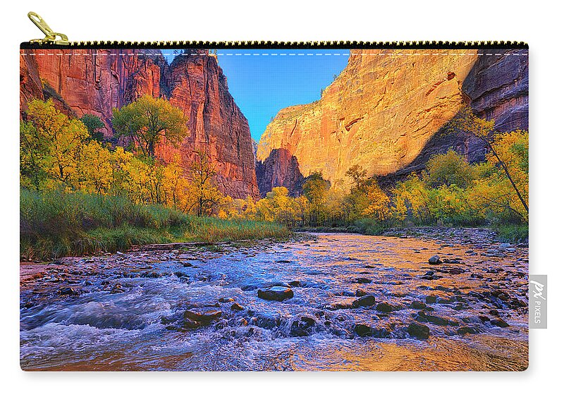 Zion National Park Zip Pouch featuring the photograph Zion Virgin River by Greg Norrell