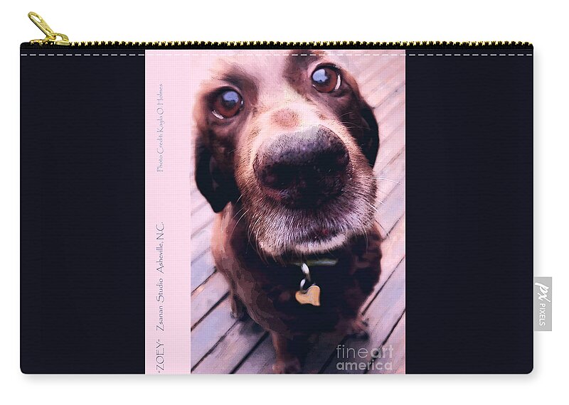 Zoey. Dog Zip Pouch featuring the mixed media Zoey by Zsanan Studio