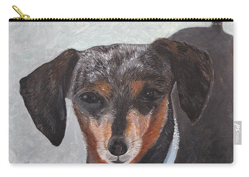 Dachshund Zip Pouch featuring the painting Zoie by Mike Jenkins