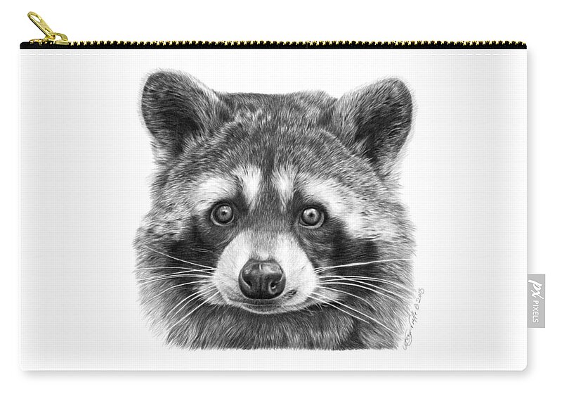 Wild Life Zip Pouch featuring the drawing 046 Zorro the Raccoon by Abbey Noelle