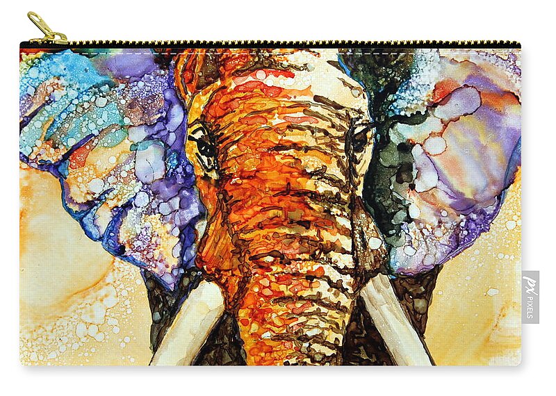 Elephant Zip Pouch featuring the painting Zulu by Maria Barry