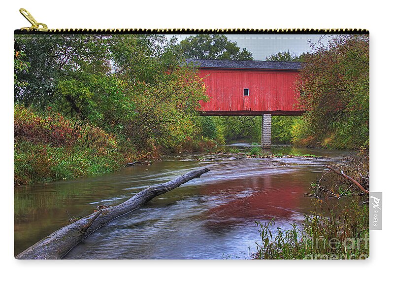 Zumbrota Zip Pouch featuring the photograph Zumbrota Minnesota Historic Covered Bridge 5 by Wayne Moran