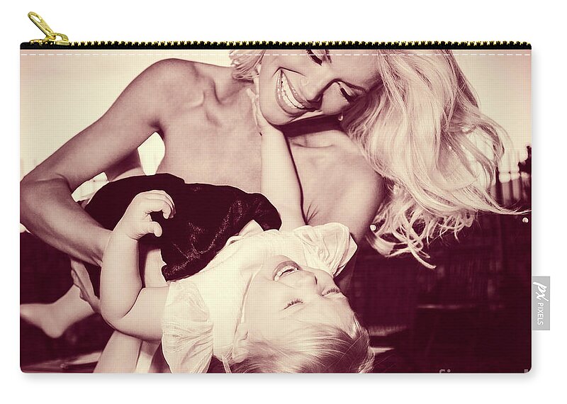 2 People Zip Pouch featuring the photograph 0181 Model Selena and daughter by Amyn Nasser
