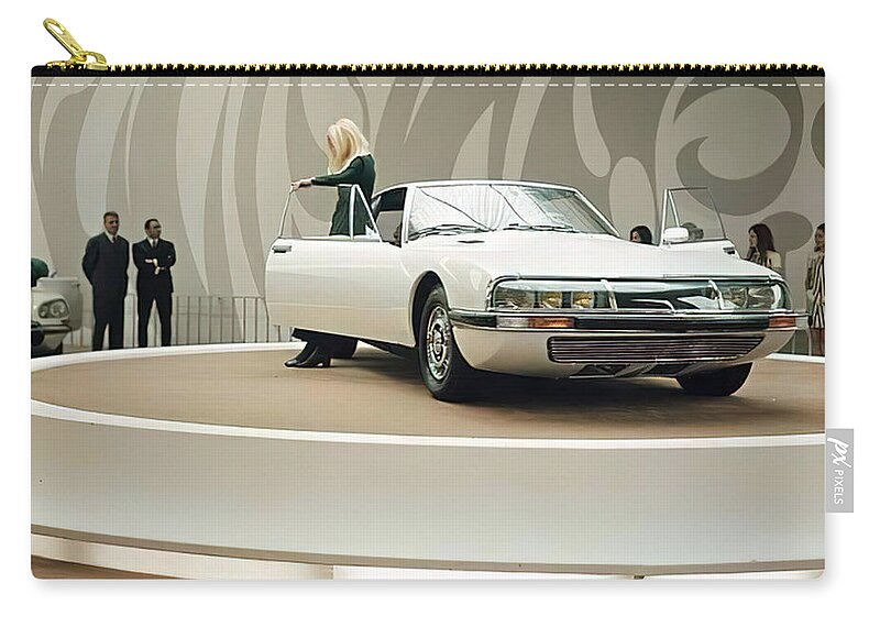 Vintage Zip Pouch featuring the photograph 1960s Motor Show Display Citroen And Model #2 by Retrographs