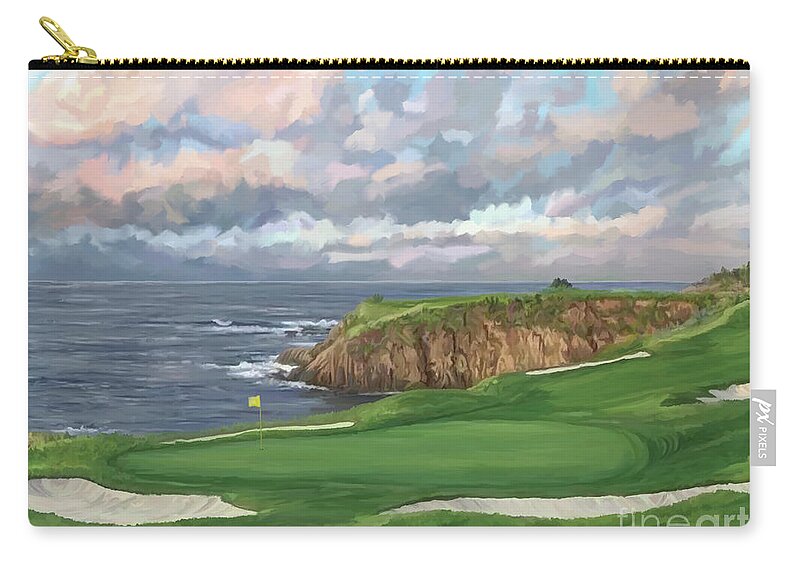 8th Hole Pebble Beach Zip Pouch featuring the painting 8th Hole Pebble Beach #1 by Tim Gilliland