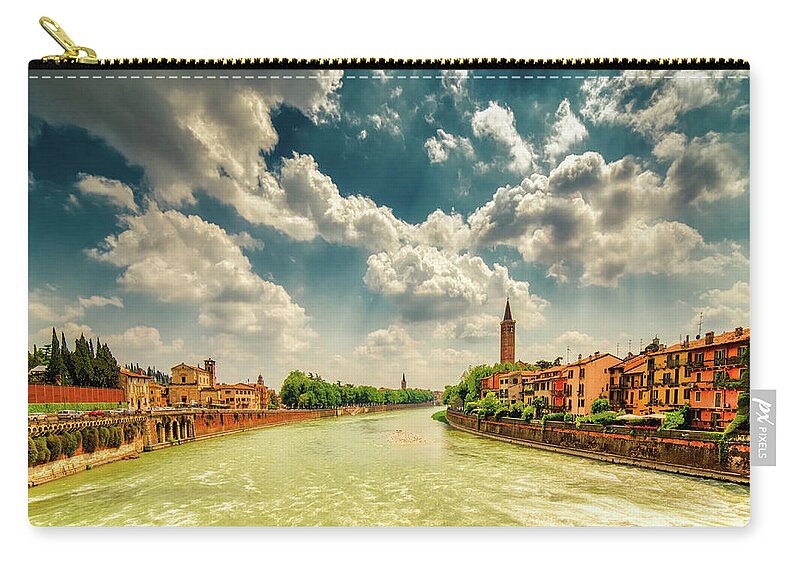 Adige Zip Pouch featuring the photograph Adige river in Verona #1 by Vivida Photo PC