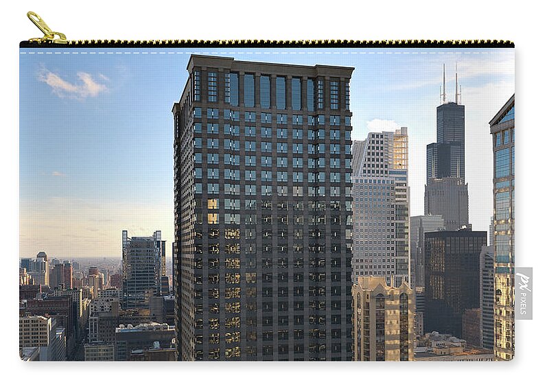 Downtown District Zip Pouch featuring the photograph Aerial View Of Downtown Chicago #1 by Chris Pritchard