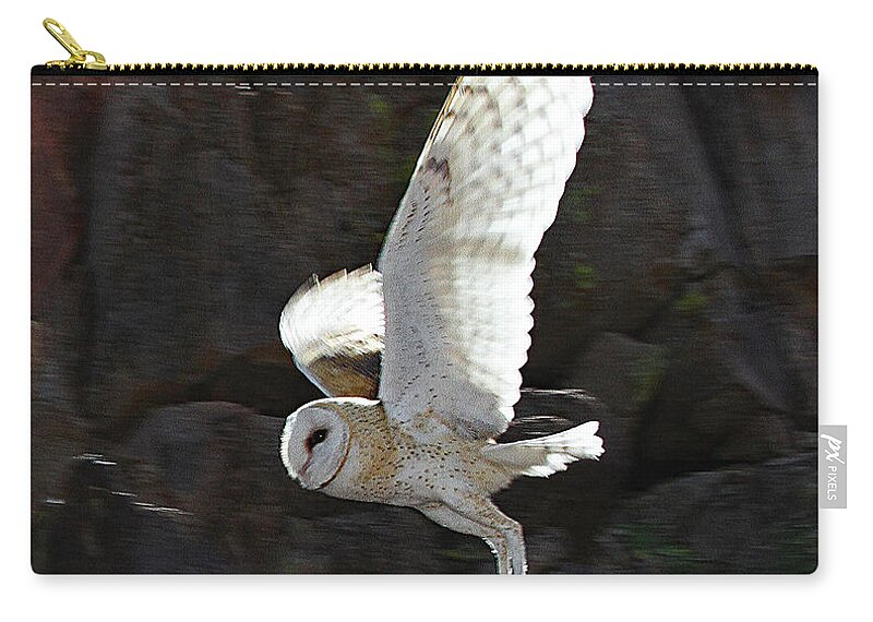 Barn Owl At My Gold Mine Zip Pouch featuring the digital art Barn Owl At My Gold Mine #1 by Tom Janca
