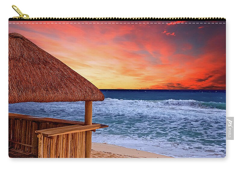 Outdoors Zip Pouch featuring the photograph Beach Hut and Stormy Sea #1 by Darryl Brooks