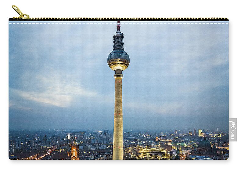 Alexanderplatz Zip Pouch featuring the photograph Berlin Tv Tower #1 by Deimagine