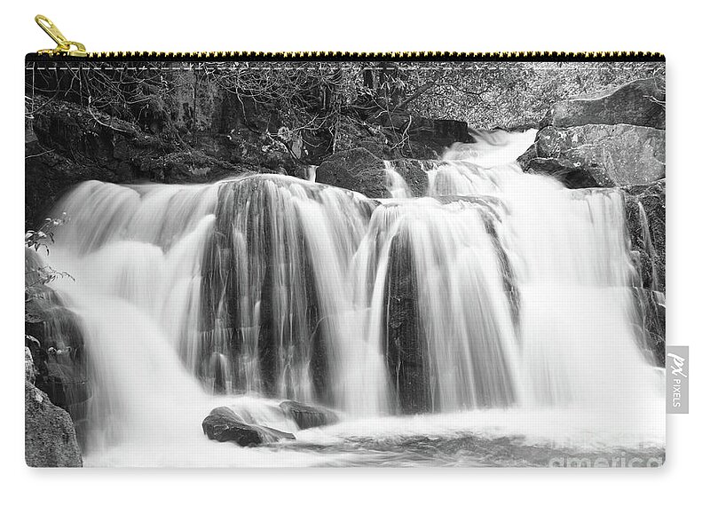 Smoky Mountains Zip Pouch featuring the photograph Black And White Waterfall by Phil Perkins