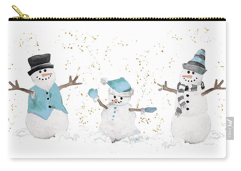 Blue Carry-all Pouch featuring the painting Blue Snowman Trio by Lanie Loreth