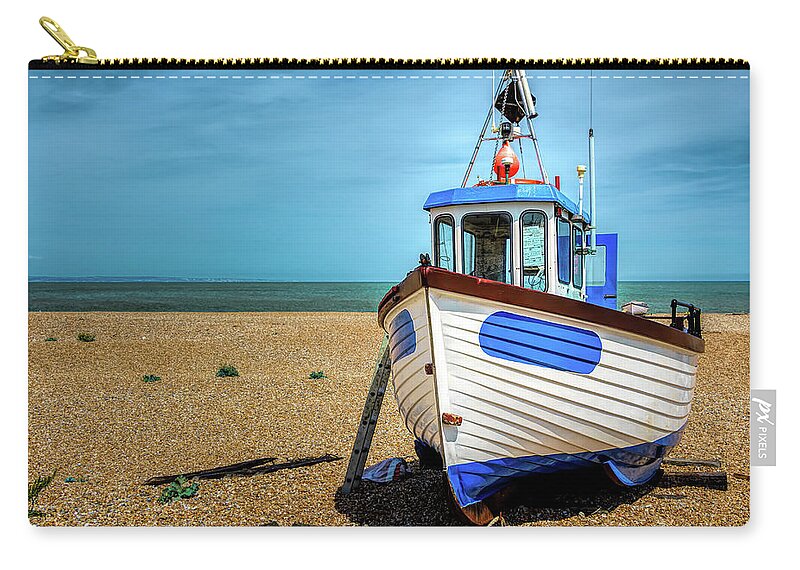 Dungeness Zip Pouch featuring the digital art Boat On A Beach #1 by Rick Deacon