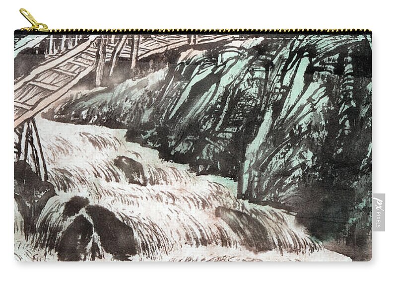 Chinese Culture Zip Pouch featuring the digital art Bridge #1 by Vii-photo
