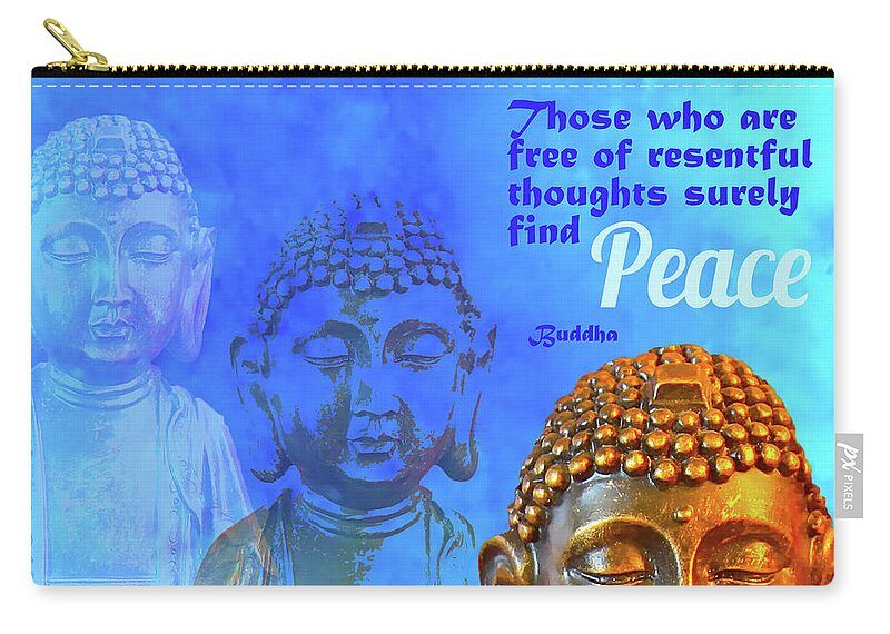 Buddha Zip Pouch featuring the digital art Buddha's Thoughts of Peace by Ginny Gaura