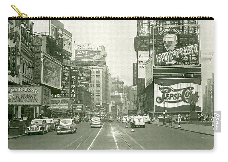 1950-1959 Zip Pouch featuring the photograph Busy City Street With Traffic #1 by George Marks