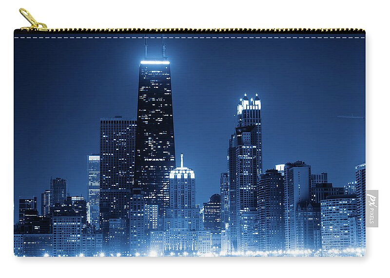 Lake Michigan Zip Pouch featuring the photograph Chicago Skyline By Night #1 by Pawel.gaul