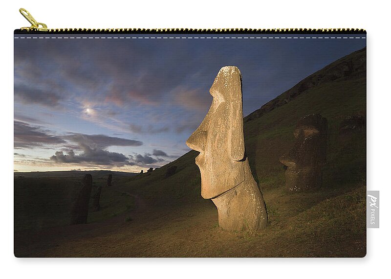 Scenics Zip Pouch featuring the photograph Chile, Easter Island, Moai Statues Of #1 by Michael Dunning