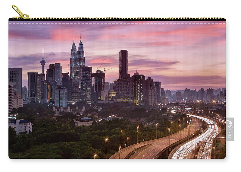Scenics Zip Pouch featuring the photograph City Skyline - Kuala Lumpur At Dusk #1 by Hadynyah
