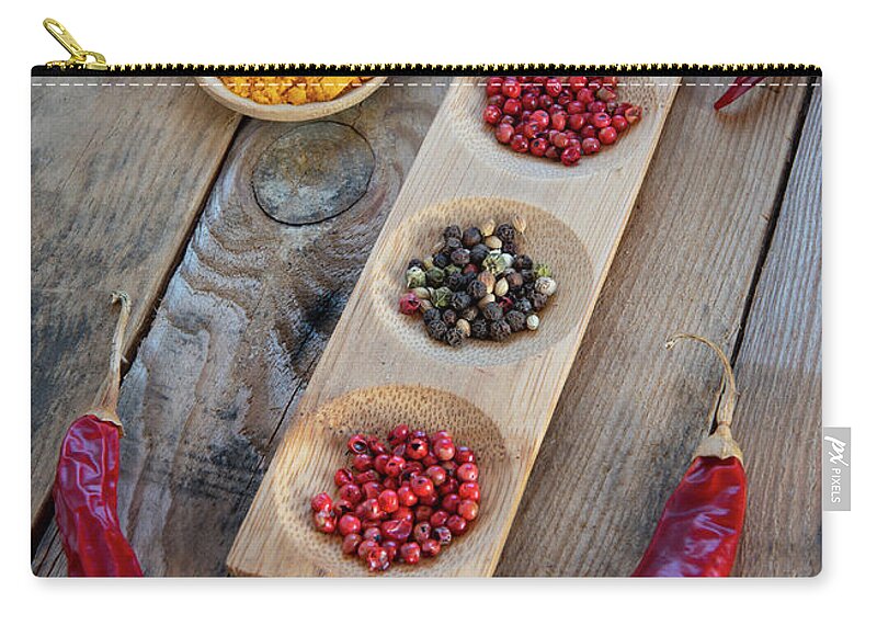Spice Zip Pouch featuring the photograph Collection of aromatic herbal peeper spices by Michalakis Ppalis