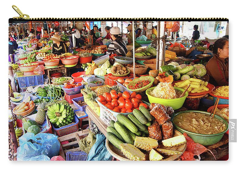 Colorful Zip Pouch featuring the photograph Colorful vegetables for sale #1 by Steve Estvanik