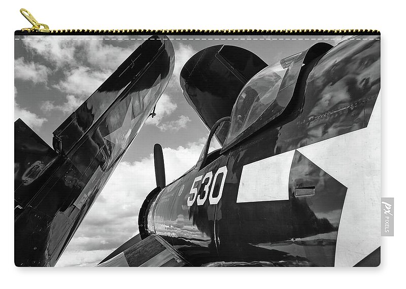 Corsair Zip Pouch featuring the photograph Corsair with Folded Wings #1 by Chris Buff